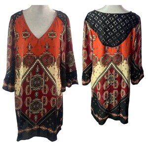 FIG & FLOWER Women Dress Sz L Multicolor Pullover Kimono 3/4 Bell Sleeve 4-23